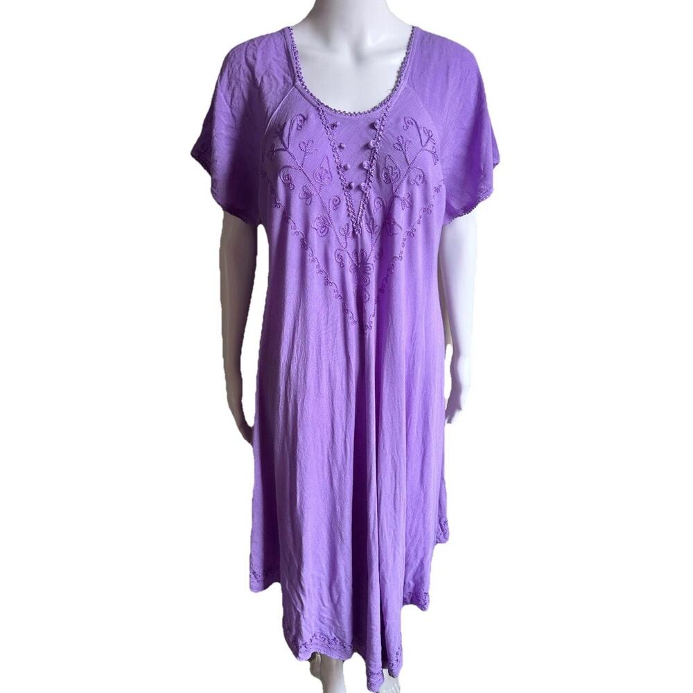 Sakkas Purple Embroidered Boho Dress OS Asymmetrical Festival Flowy Tunic